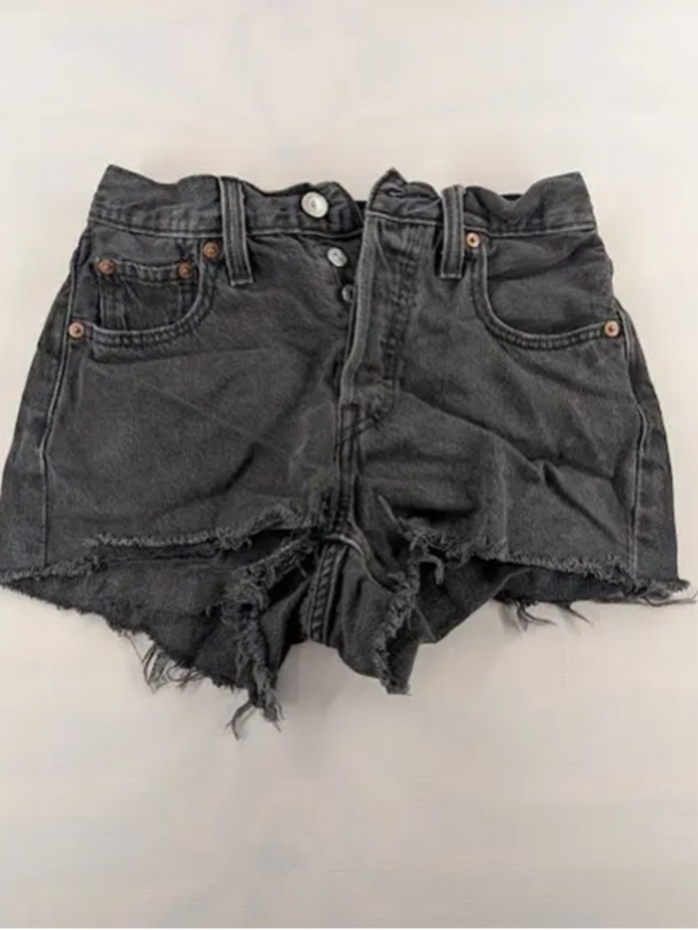 High-Rise Black Distressed Denim Shorts